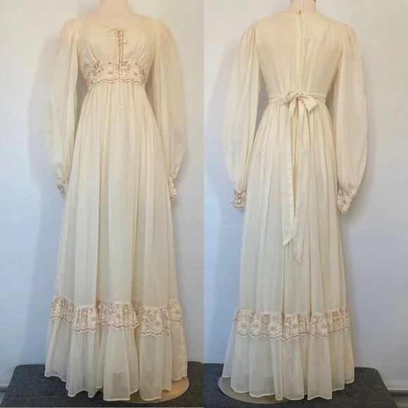 🌺SOLD🌺 Gunne Sax 70s 80s Prairie Corset Wedding Boho Maxi Gown Dress 11 - Picture 12 of 13